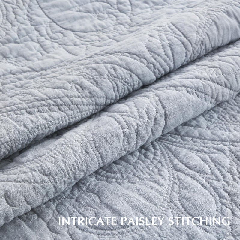 EVERGRACEHOME EVERGRACE 100% Cotton Paisley Quilt Set, King Size 3 Piece Set â€“ Prewashed Lightweight Bedspread with 2 Shams, Soft & Breathable Matelasse Coverlet for All-Season Comfort, Pearl Blue - Image 3