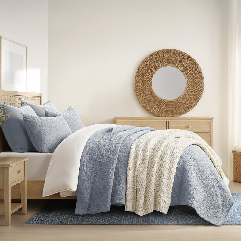 EVERGRACEHOME EVERGRACE 100% Cotton Paisley Quilt Set, King Size 3 Piece Set â€“ Prewashed Lightweight Bedspread with 2 Shams, Soft & Breathable Matelasse Coverlet for All-Season Comfort, Pearl Blue - Image 5