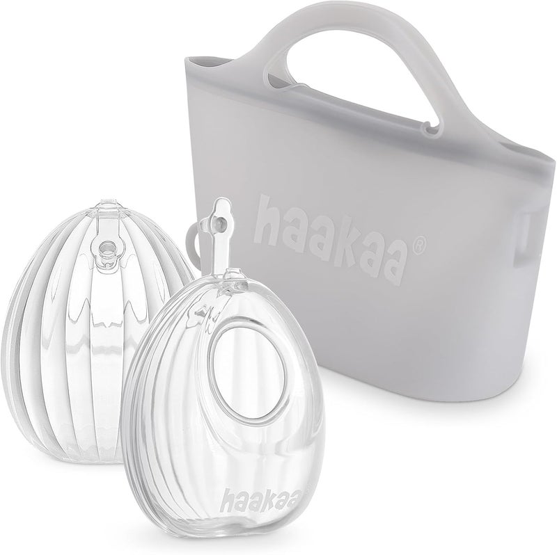 haakaa Wearable Silicone Breast Pump with Steriliser Bag 2in1 HandsFree Passive Breast Milk Catcher for Nursing Mom Breastfeeding Essentials 2Pack 75ml Pumps  1 Steriliser Bag - Image 1