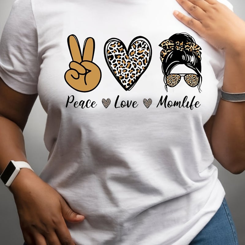 Women's Foreign Trade Cross-Border Supply Peace Love Theme Women's T-Shirt Cartoon Dropshipping White - Image 2