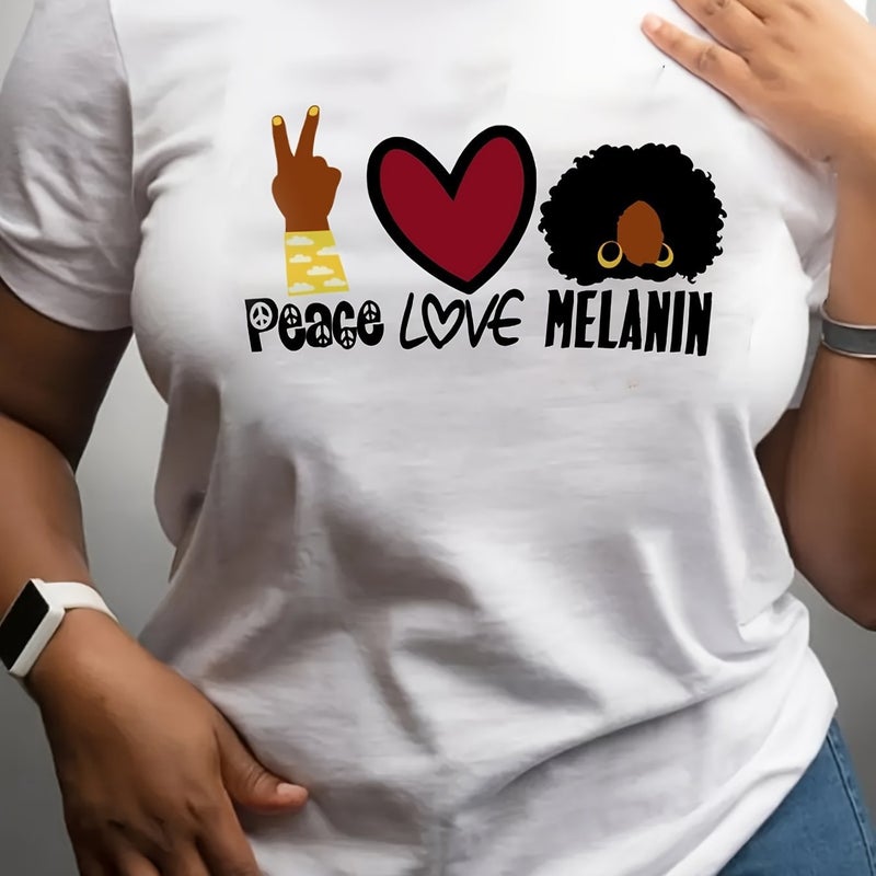 Women's Foreign Trade Cross-Border Supply Peace Love Theme Women's T-Shirt Cartoon Dropshipping White - Image 3