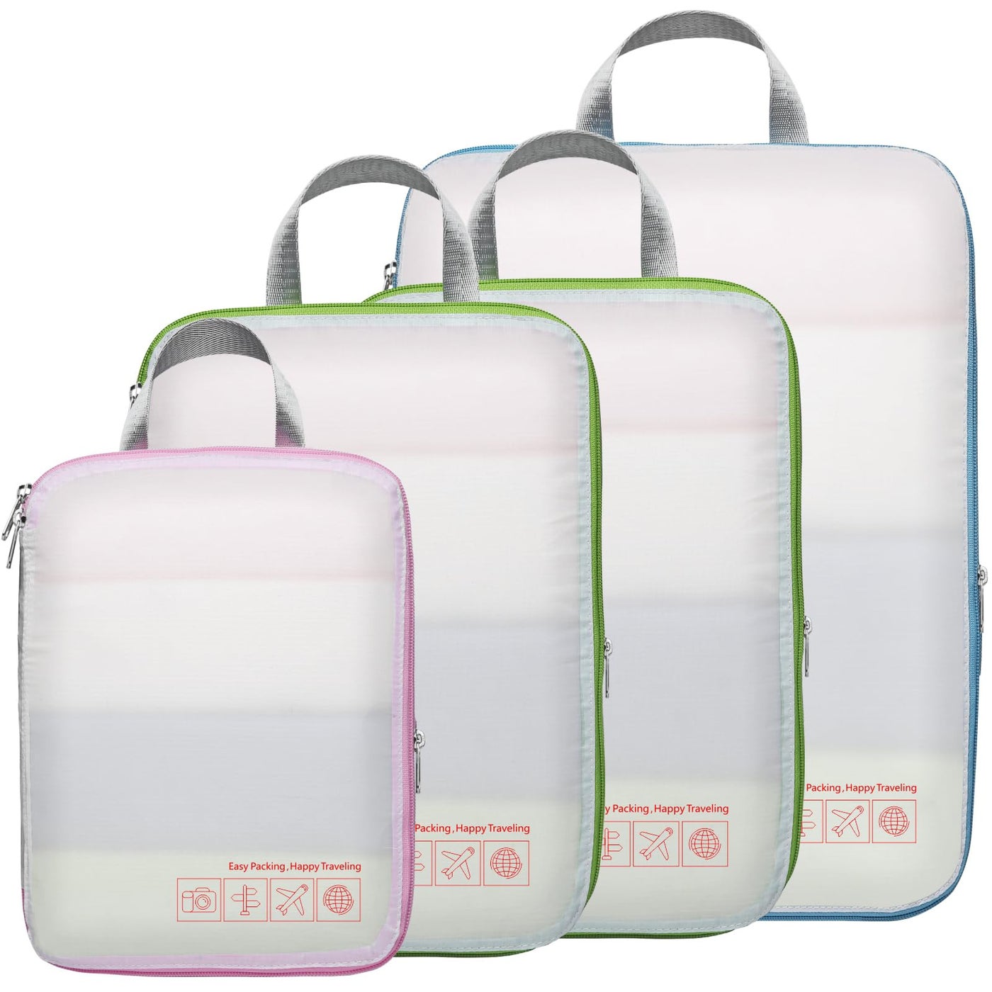 Cambond Compression Packing Cubes for Travel Women - 4 Pack Travel Bags Luggage Organizers Vacation Travel Essentials Compression Cubes for Travel Carry on Suitcases, White