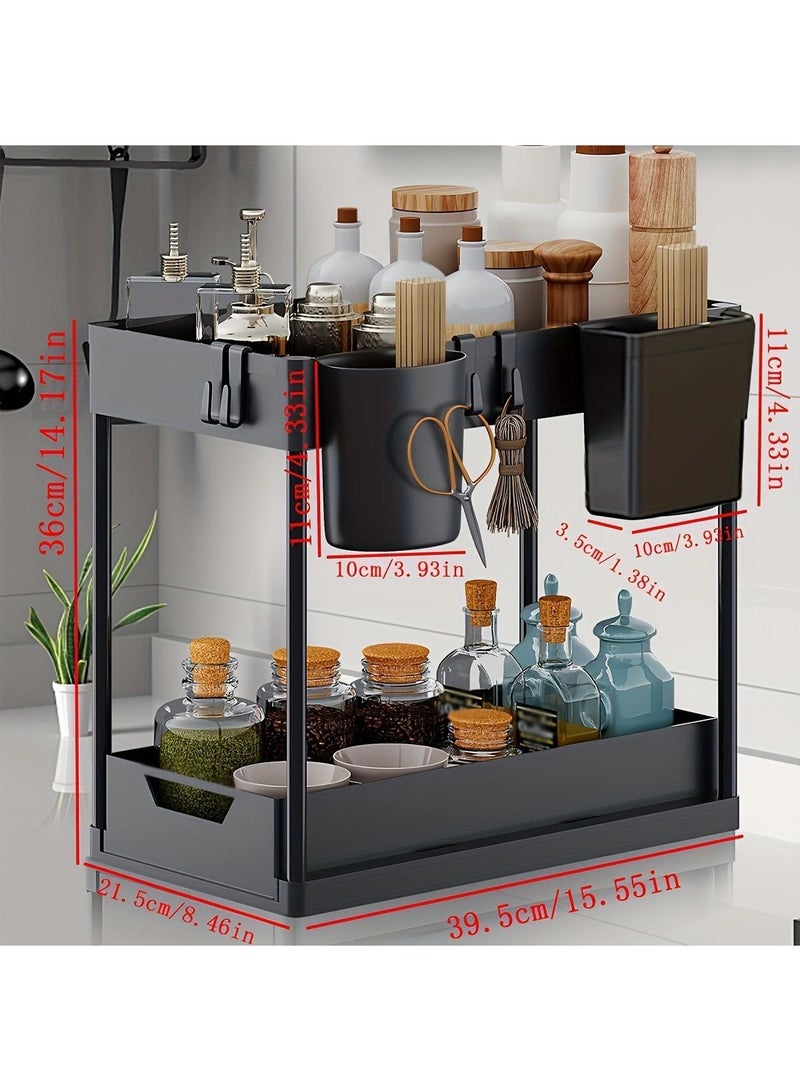 KITCHENOO 2-Tier Sliding Under Cabinet & Sink Organizer – Plastic Storage Baskets with Metal Legs for Kitchen and Bathroom - Image 5