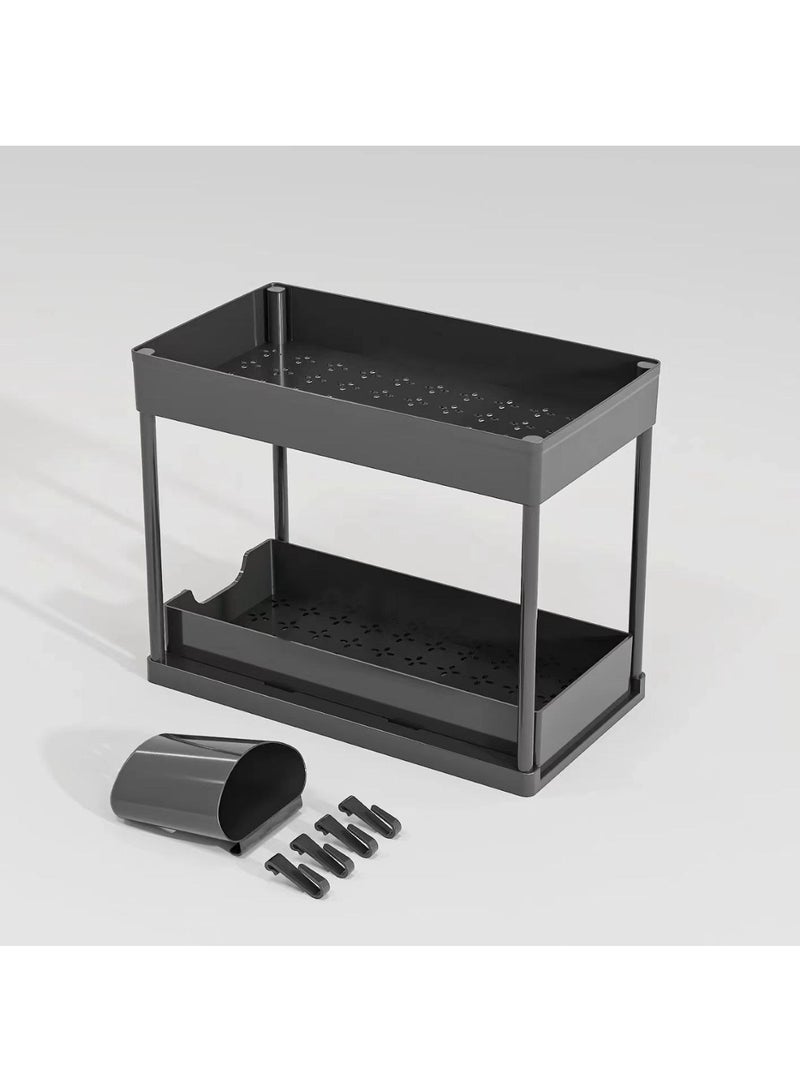 KITCHENOO 2-Tier Sliding Under Cabinet & Sink Organizer – Plastic Storage Baskets with Metal Legs for Kitchen and Bathroom - Image 2
