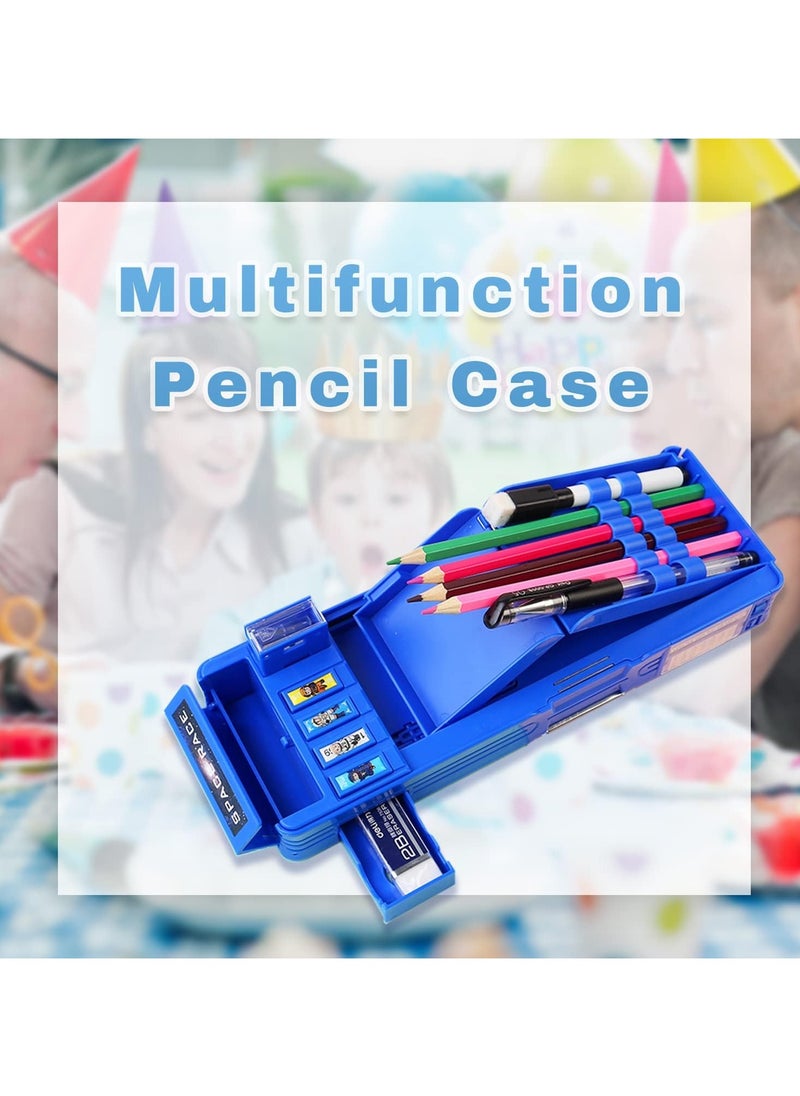 DMG TECH - Pop Up Multifunction Pencil Case for Boys, Cute Cartoon Pen Box Organizer Stationery with Sharpener, Schedule, Whiteboard, School Supplies, Best Birthday Gifts for Kids Teens (BLUE) - Image 1