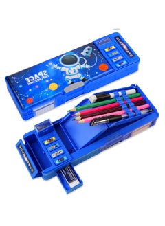 Pop Up Multifunction Pencil Case for Boys, Cute Cartoon Pen Box Organizer Stationery with Sharpener, Schedule, Whiteboard, School Supplies, Best Birthday Gifts for Kids Teens (BLUE)