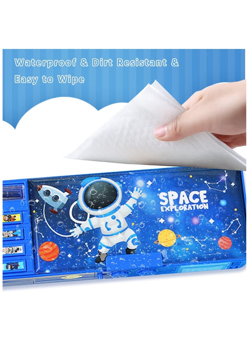 DMG TECH - Pop Up Multifunction Pencil Case for Boys, Cute Cartoon Pen Box Organizer Stationery with Sharpener, Schedule, Whiteboard, School Supplies, Best Birthday Gifts for Kids Teens (BLUE) - Image 1