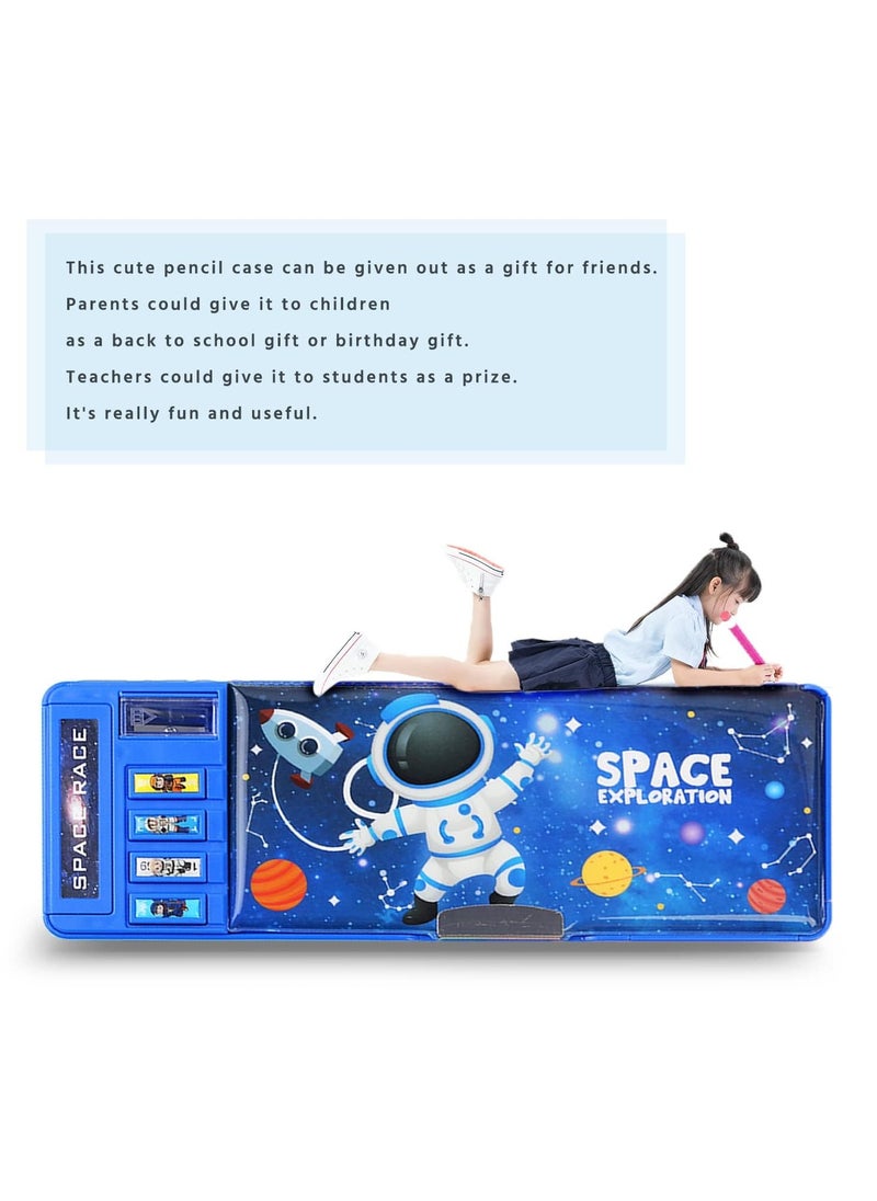 DMG TECH - Pop Up Multifunction Pencil Case for Boys, Cute Cartoon Pen Box Organizer Stationery with Sharpener, Schedule, Whiteboard, School Supplies, Best Birthday Gifts for Kids Teens (BLUE) - Image 1
