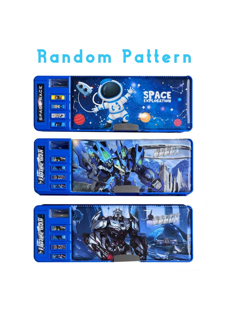 DMG TECH - Pop Up Multifunction Pencil Case for Boys, Cute Cartoon Pen Box Organizer Stationery with Sharpener, Schedule, Whiteboard, School Supplies, Best Birthday Gifts for Kids Teens (BLUE) - Image 1