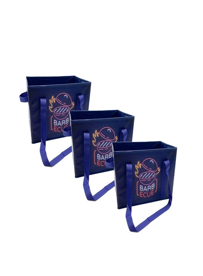 Earthwise Collapsible Reusable Shopping Box Grocery Bag Set with Reinforced Bottom Storage Boxes Bins Cubes (Set of 3) (BBQ Time) - Image 1