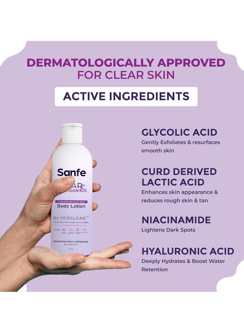 Sanfe Clear Confident Glycolic Acid Body Lotion AHA Exfoliation Rough Bumpy Skin Tan Acne Strawberry Skin Niacinamide Lactic Salicylic Acid Smooth 200ml - Image 4
