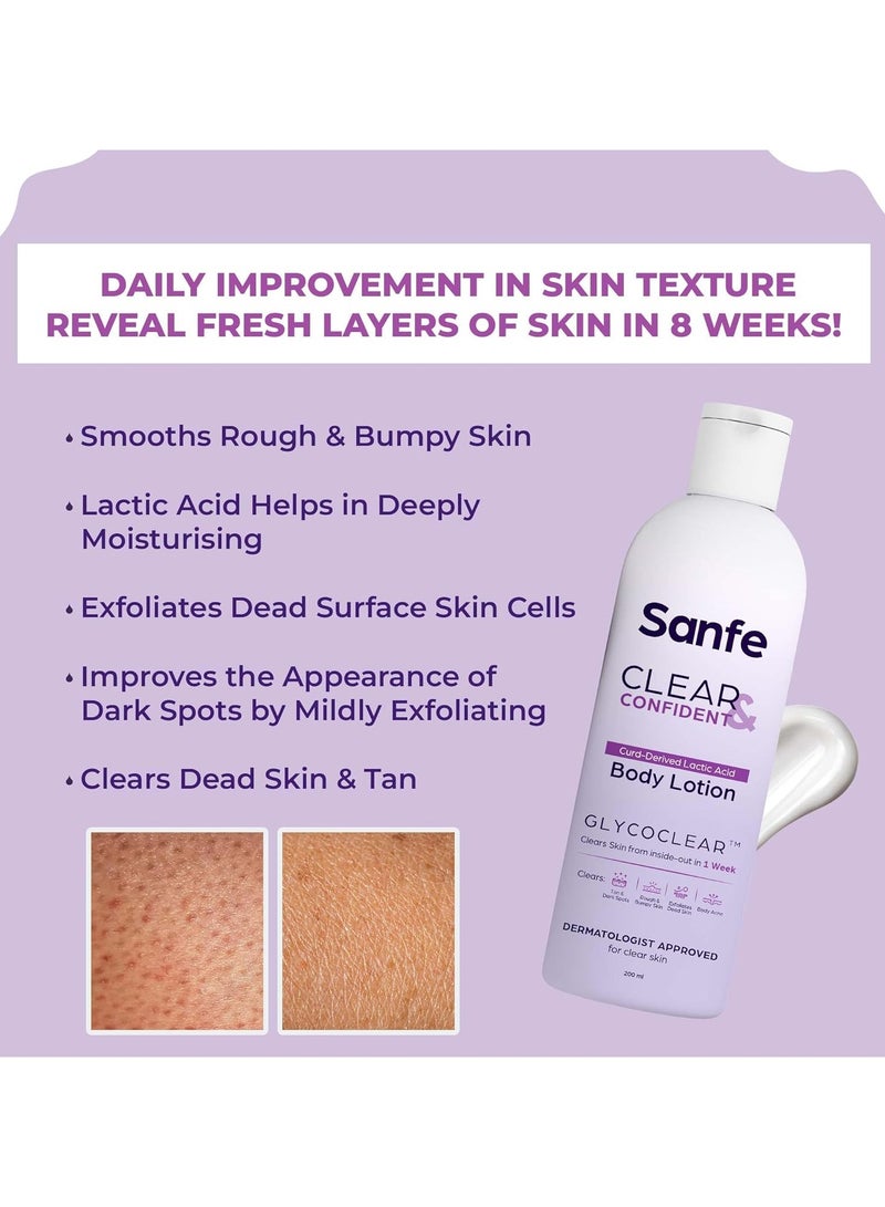 Sanfe Clear Confident Glycolic Acid Body Lotion AHA Exfoliation Rough Bumpy Skin Tan Acne Strawberry Skin Niacinamide Lactic Salicylic Acid Smooth 200ml - Image 3