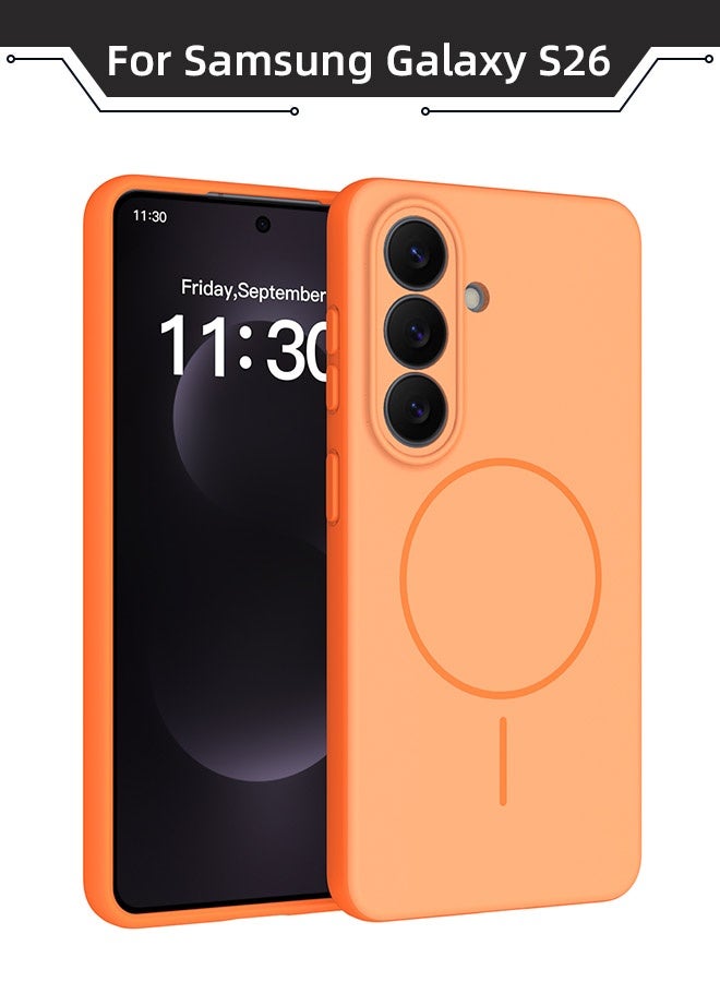 Magnetic Case for Samsung Galaxy S26, [MagSafe Compatible Design][Military-Grade Drop Protection][Upgraded Camera Protection][Lanyard Holes Design] Premium Silicone Drop Protection Phone Case for Galaxy S26 6.3 inch, Orange - Image 1