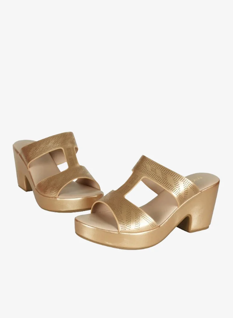 Michelle Morgan Gold 092-2954 Michelle Morgan Ladies Block Heels Sandals4RJ859 Gold for Women | Best Price UAE