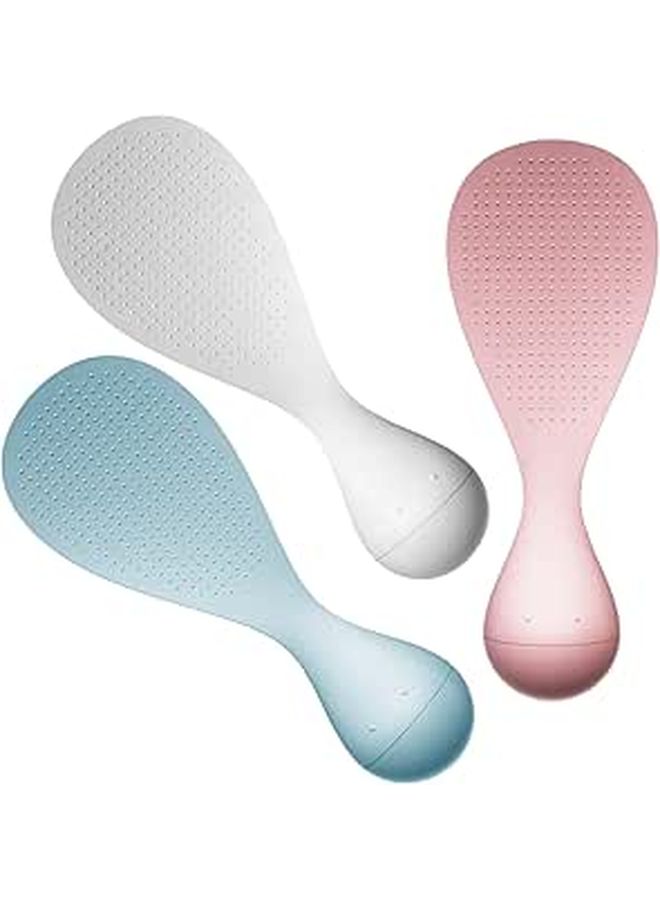 3Pcs Nonstick Rice Scoop Heat Resistant Serving Spoon Kitchen Paddle White Blue Pink - Image 1