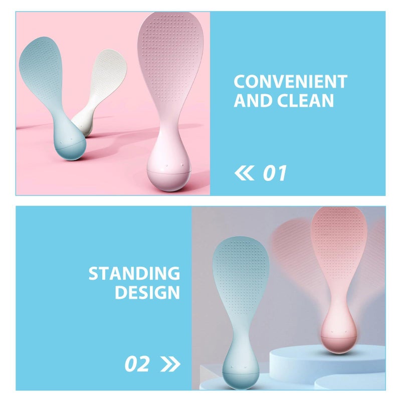3Pcs Nonstick Rice Scoop Heat Resistant Serving Spoon Kitchen Paddle White Blue Pink - Image 4