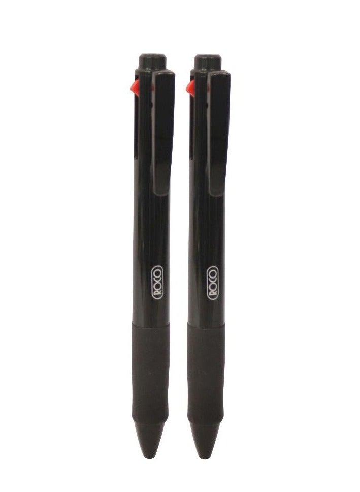 روكو قلم متعدد الوظائف ٣ + ١ – ألوان الحبر أسود/أزرق/أحمر، ١ ملم، حبر جاف/رصاص، قطعتان - Image 2