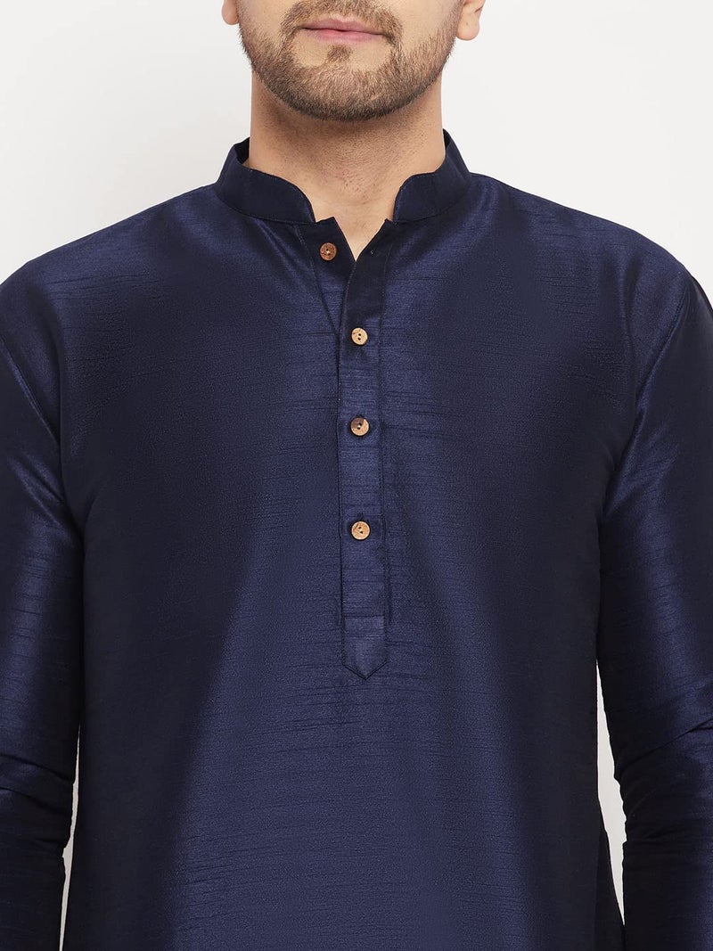 VASTRAMAY Men's Cotton Silk Blend Kurta-New Navy Blue - Image 4