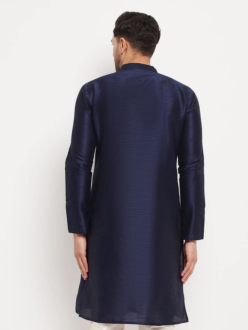 VASTRAMAY Men's Cotton Silk Blend Kurta-New Navy Blue - Image 3