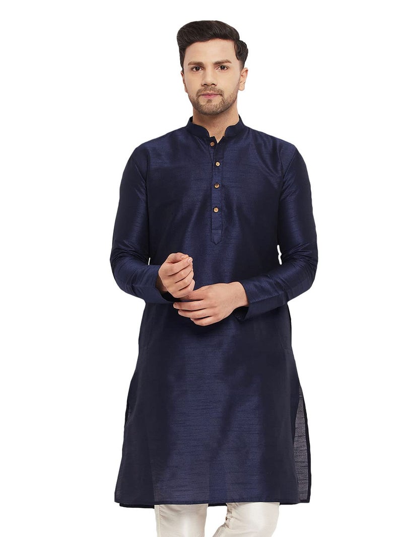 VASTRAMAY Men's Cotton Silk Blend Kurta-New Navy Blue - Image 1