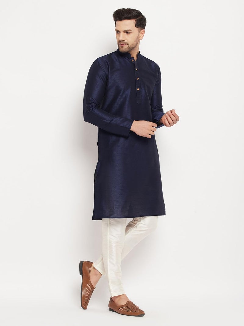 VASTRAMAY Men's Cotton Silk Blend Kurta-New Navy Blue - Image 5