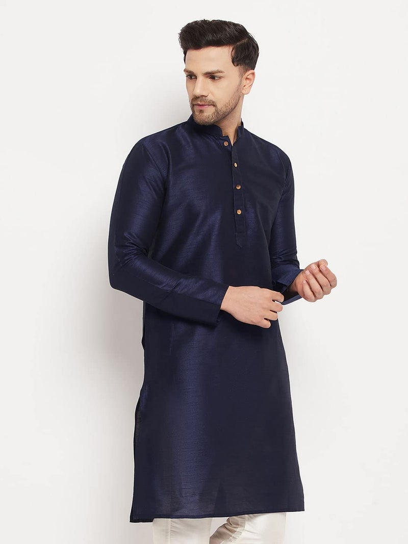 VASTRAMAY Men's Cotton Silk Blend Kurta-New Navy Blue - Image 2