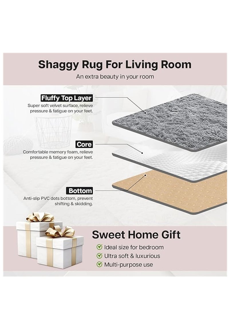 Soft Area Rugs, Living Room Modern Fluffy Carpet, Lndoor Large Area Rug Shag Shaggy Carpet Soft Plush Furry Bedside Anti Slip Mat, Machine Washable Area Rugs for Living Room Bedroom Kids Room Home Decor (Grey,160 x 220 cm) ﻿ - Image 4