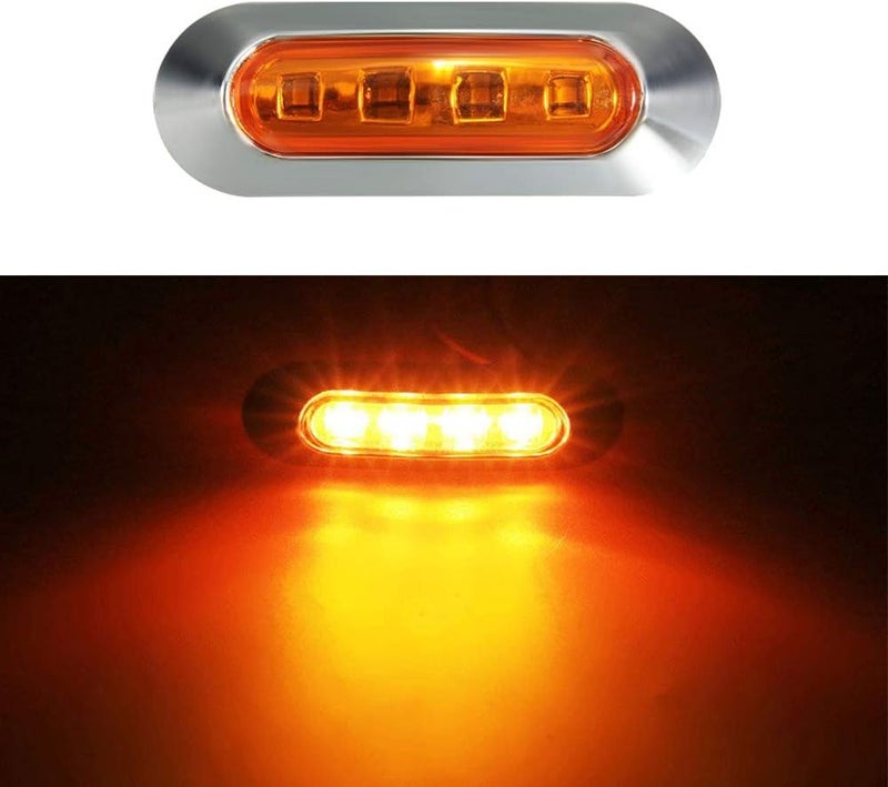 10 قطع لمبات إشارة جانبية كهرمانية اللون تعمل بجهد DC12V-24V، تحتوي على 4 لمبات LED، مصابيح أمامية وخلفية وضوء خلفي وضوء خلوص ومصابيح داخلية مع إطار كروم، متعددة الاستخدامات للسيارات والحافلات والشاحنات والقطارات والقوارب والسطح الخارجي. - Image 3