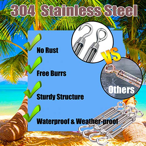 Reedny Turnbuckles Hook, Reedny 304 Stainless Steel Turnbuckle Heavy Duty M4 M6 M8 Hook and Eye Turnbuckle for Cables Wire Rope Tension 5/32" 1/4" 5/16" for Sun Shade Fence Tent Rope Installation(M8, 2Pcs) - Image 3