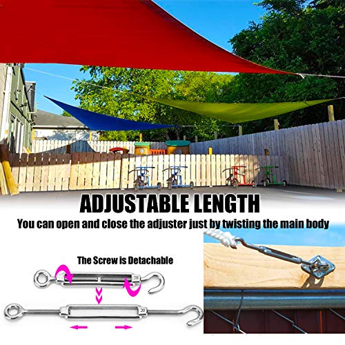 Reedny Turnbuckles Hook, Reedny 304 Stainless Steel Turnbuckle Heavy Duty M4 M6 M8 Hook and Eye Turnbuckle for Cables Wire Rope Tension 5/32" 1/4" 5/16" for Sun Shade Fence Tent Rope Installation(M8, 2Pcs) - Image 5