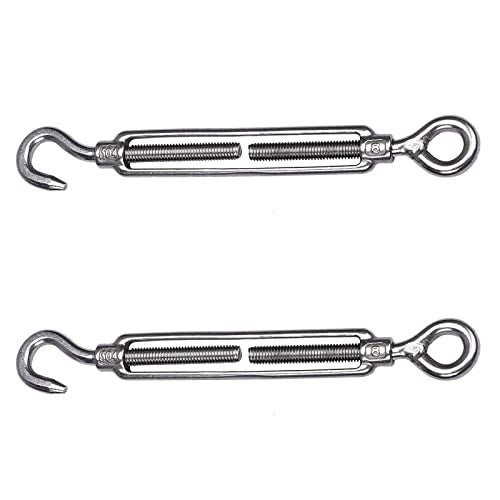 Reedny Turnbuckles Hook, Reedny 304 Stainless Steel Turnbuckle Heavy Duty M4 M6 M8 Hook and Eye Turnbuckle for Cables Wire Rope Tension 5/32" 1/4" 5/16" for Sun Shade Fence Tent Rope Installation(M8, 2Pcs) - Image 1