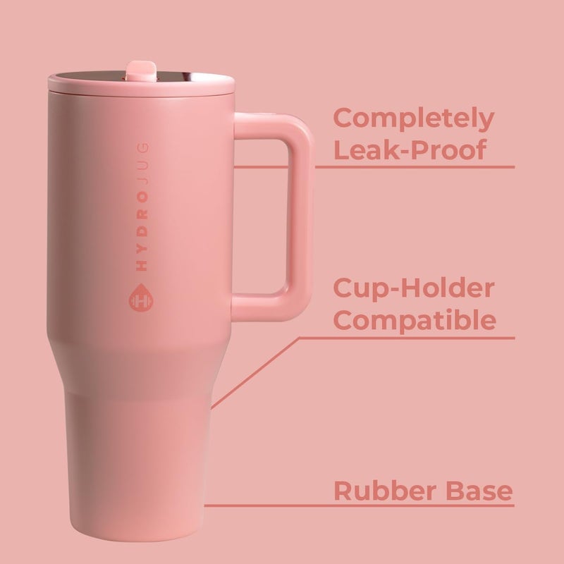 HydroJug Traveler - 40 oz Water Bottle with Handle & Flip Straw - Fits in Cup Holder, Leak Resistant Tumbler-Reusable Insulated Stainless Steel & Rubber Base - Gifts for Women & Men, Tulip - Image 2