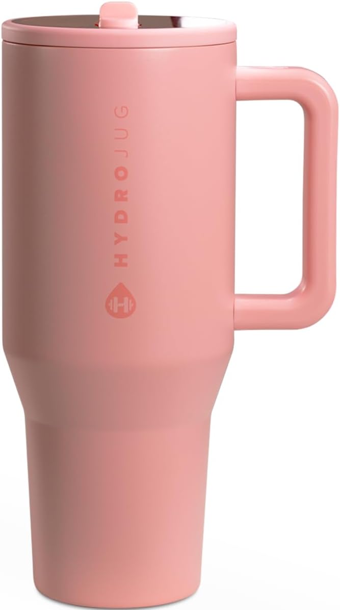 HydroJug Traveler - 40 oz Water Bottle with Handle & Flip Straw - Fits in Cup Holder, Leak Resistant Tumbler-Reusable Insulated Stainless Steel & Rubber Base - Gifts for Women & Men, Tulip - Image 1