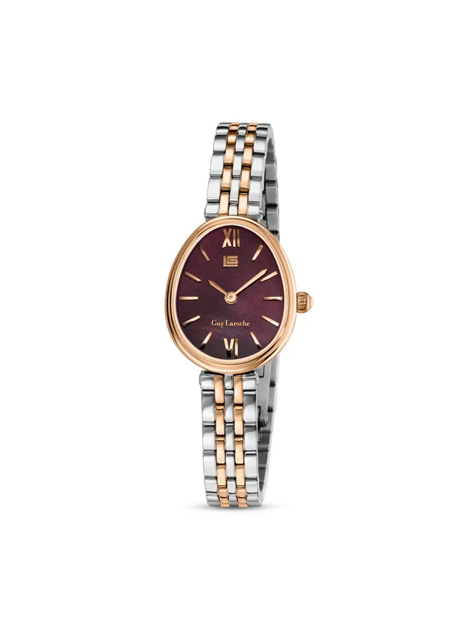 غاي لاروش Lauren Brown Dial Stainless Steel Bracelet Analog Watch for Women, 26mm