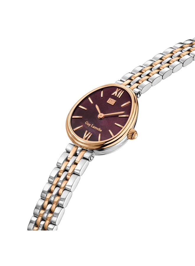 غاي لاروش Lauren Brown Dial Stainless Steel Bracelet Analog Watch for Women, 26mm