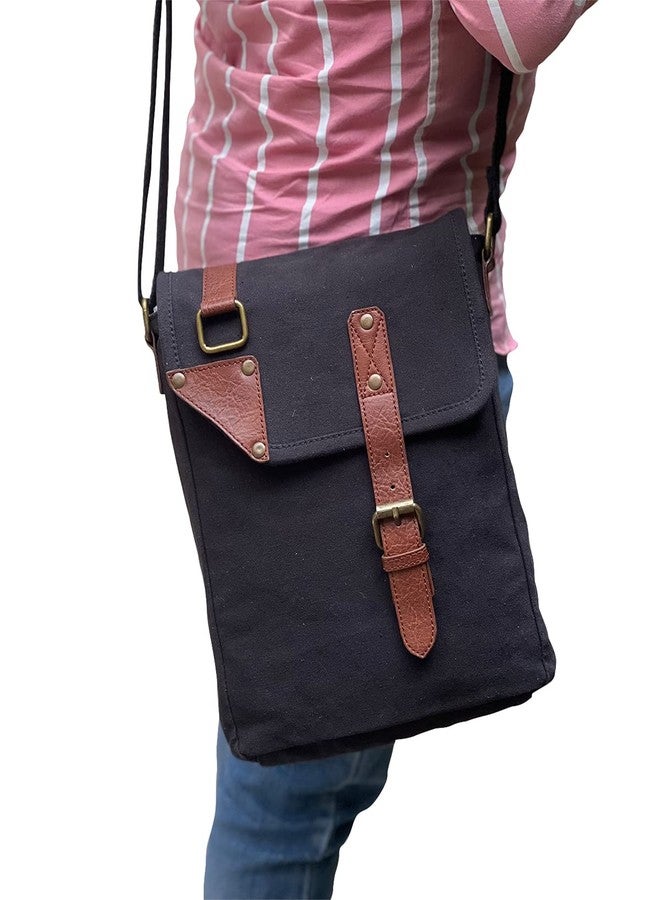 Mona B Canvas Sling Crossbody Bag with Stylish Design for Men and Women - Black - Image 5