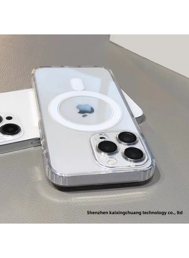 For Apple 16 Mobile Phone Case Transparent IP15promax Magnetic Fine Hole Protection 14 With Lens Film 11 Full Package 13-Color:Transparent (bag)-Applicable Model:IP 16plus