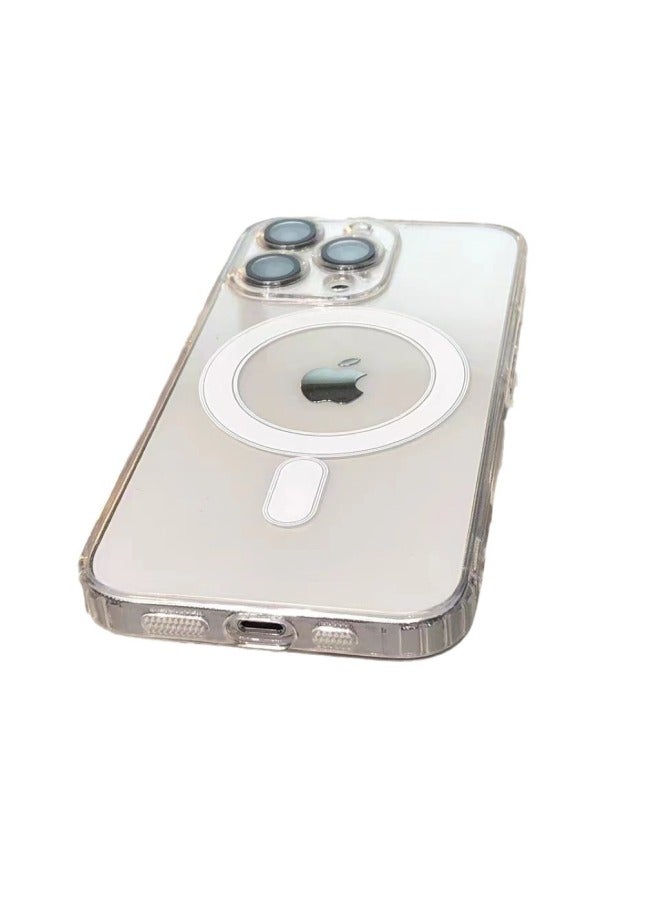 For Apple 16 Mobile Phone Case Transparent IP15promax Magnetic Fine Hole Protection 14 With Lens Film 11 Full Package 13-Color:Transparent (bag)-Applicable Model:IP 16plus