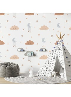 Home Gallery Sleepy Moon And Clouds Kids  Fabric Wallpaper Covers An Area ​​Up To 4.2Mx3M With Adhesive  And Smoothing Tool  - Image 2
