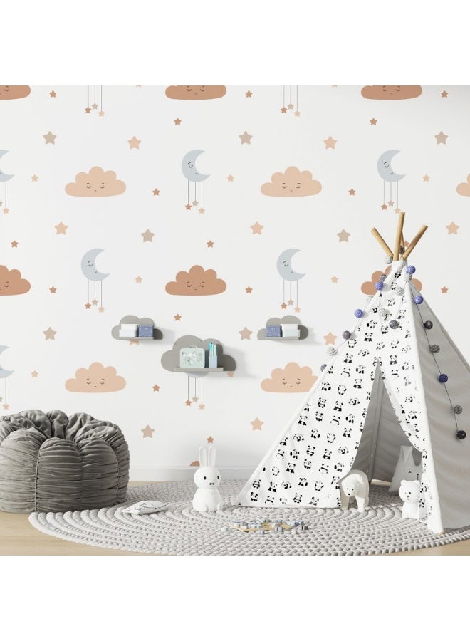 Home Gallery Sleepy Moon And Clouds Kids  Fabric Wallpaper Covers An Area ​​Up To 4.2Mx3M With Adhesive  And Smoothing Tool - Image 2