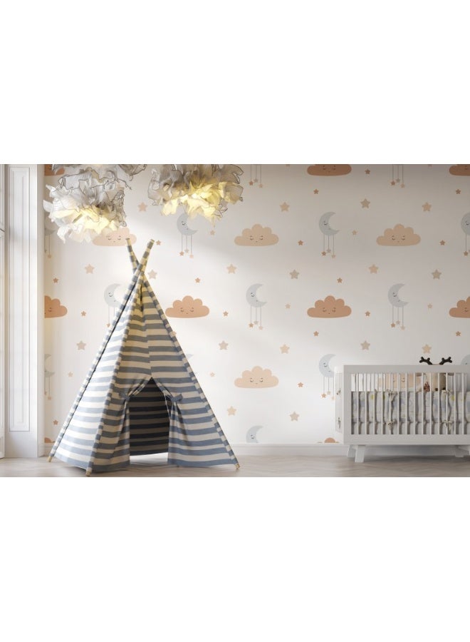 Home Gallery Sleepy Moon And Clouds Kids  Fabric Wallpaper Covers An Area ​​Up To 4.2Mx3M With Adhesive  And Smoothing Tool - Image 3