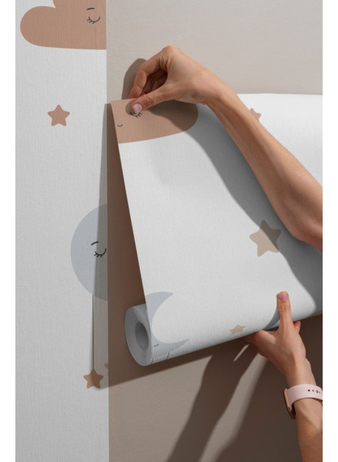 Home Gallery Sleepy Moon And Clouds Kids  Fabric Wallpaper Covers An Area ​​Up To 4.2Mx3M With Adhesive  And Smoothing Tool - Image 4