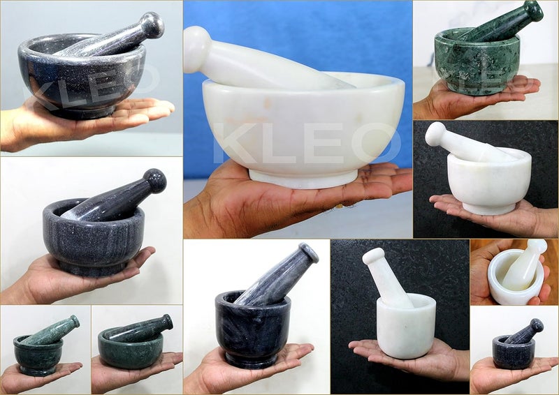KLEO 35 Wide White Marble Stone Mortar and Pestle Set as Spice Medicine Grinder Masher Okhli And Musal - Image 4