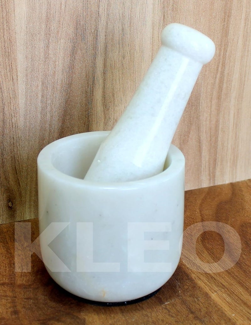 KLEO 35 Wide White Marble Stone Mortar and Pestle Set as Spice Medicine Grinder Masher Okhli And Musal - Image 3