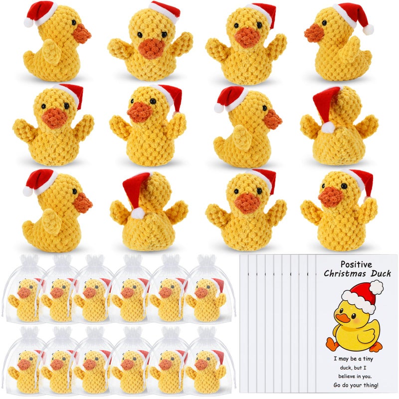 Jerify 12 Set Christmas Crochet Duck Gifts Emotional Yellow Handmade Ducks Bulk with Positive Inspirational Support Cards for Xmas Stocking Stuffers Party Favor Coworkers Employee Team Appreciation - Image 3
