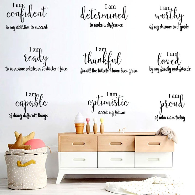 Tuklye 9 Pieces Inspirational Decals Black Motivational Wall Sticker Vinyl Wall Quotes Stickers Wall Art Stickers Peel and Stick Wall Decals for Girl Boy Bedroom Living Room - Image 2