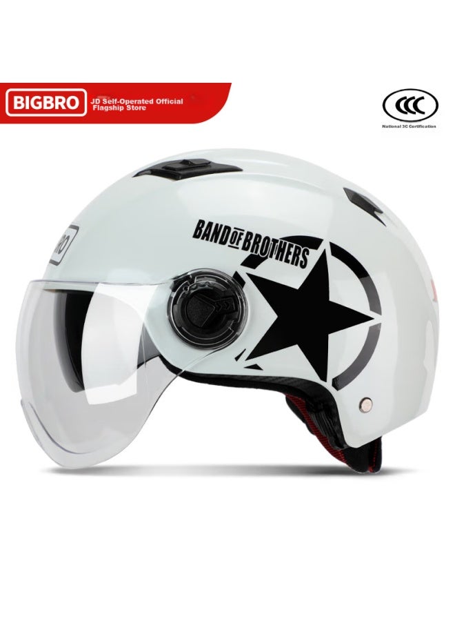 Bigbro X333 Pearl White, New National Standard 3c Dual-lens Electric Motorcycle Safety Helmet, Riding Helmet For Men And Women, Sun Protection, Electric Scooter Summer Half Helmet - Image 2