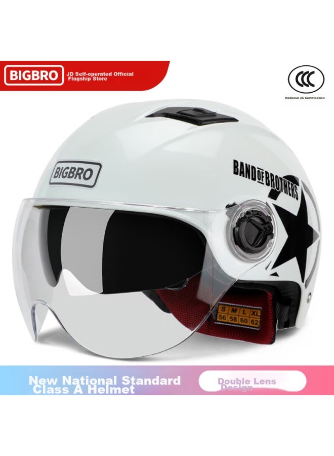 Bigbro X333 Pearl White, New National Standard 3c Dual-lens Electric Motorcycle Safety Helmet, Riding Helmet For Men And Women, Sun Protection, Electric Scooter Summer Half Helmet - Image 1