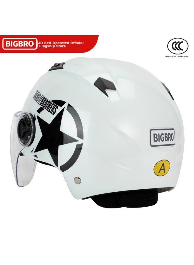 Bigbro X333 Pearl White, New National Standard 3c Dual-lens Electric Motorcycle Safety Helmet, Riding Helmet For Men And Women, Sun Protection, Electric Scooter Summer Half Helmet - Image 3