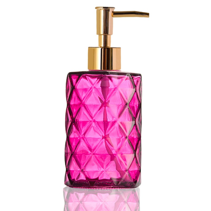 Glass Soap DispenserCrystal Refillable Wash Hand Liquid Clear Glass Bottle with Pump for Essential Oils Lotions Liquid SoapsDish Detergent12 OZ Rose